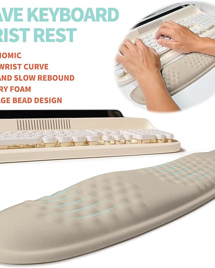 2-in-1 Ergonomic Set, Wave Rise Keyboard Wrist Rest and Massage Bulge Slope Mouse Pad Wrist Support, Cushion Memory Foam Integrated to Relieve Wrist Pain, Apricot