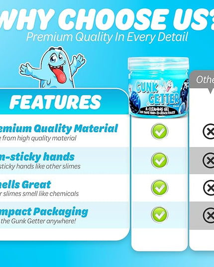 Gunk Getter 12 Pack Cleaning Gel for Those Hard to Reach Places, Automotive Cup Holder Electronic Keyboard Office, Slime Gel Cleaner Dust Crumb Removal (Jar, Blue, 3.5oz)