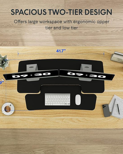 FLEXISPOT Standing Desk Converter 42-inch Spacious Sit to Stand up Dual Monitor and Laptop Riser, Big Size Tabletop Workstation with Large Keyboard Tray, Black