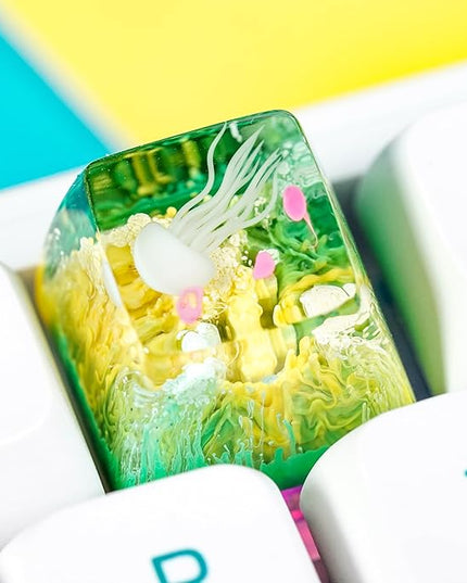 Jellyfish Artisan Keycap Yellow Green Coral Reef R1 SA Profile Custom Sea Creature Keycaps 1U ESC Handmade Gaming Resin Key Cap Cherry MX Switch Compatible Mechanical Keyboard Jellyfish Lover Gift