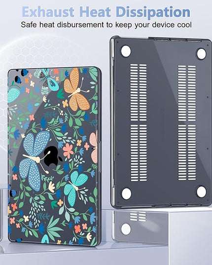 May Chen Case for MacBook Pro 14 inch, A2442 A2779 A2918 A2992 A3401 A3185 A3112 A3434, M1 M2 M3 M4 M5 Chip (2021-2025 Release), Plastic Hard Shell Case with Keyboard Cover, Butterflies & Flowers