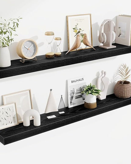 Fun Memories Floating Shelves 48 Inch, Extra Large Wood Shelf Set of 2, Hanging Wall Shelves for Bathroom, Living Room, Kitchen, Bedroom, Black