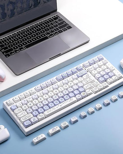 PBT Keycaps-MOA Highly Rounded Heat Sublimation, Cute Puppy Custom Keyboard Keycap Set 64/68/75/84/87/96/98/100/104/108,Compatible with A Variety of Cross-Switch Keyboards(133 Keys)