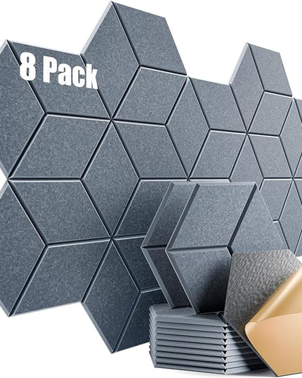 8 Pack Self-Adhesive Acoustic Panels 12" X 10" X 0.4" - Sound Proof Foam Panels for Wall with High Density, Y-Lined Design, Flame Resistant, Absorb Noise and Eliminate Echoes(Gray)