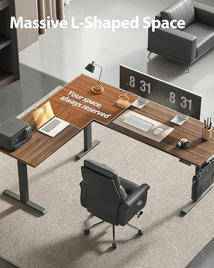 Agilestic Triple Motors 73" x 60" L Shaped Standing Desk, Electric Standing Desk Adjustable Height, Extra Large Desktop Corner Table for Home Office, Gaming Workstation, Splice Board, Dark Walnut