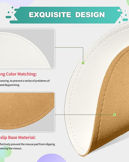 Mouse Pad，Round Mouse Pad，PU Mouse Pad，Leather Mouse Pad with Stitched Edge Micro-Fiber Base with Non-Slip Waterproof，Mouse Pad for Computers，Laptop，9 x 9 Inch (Lily White)