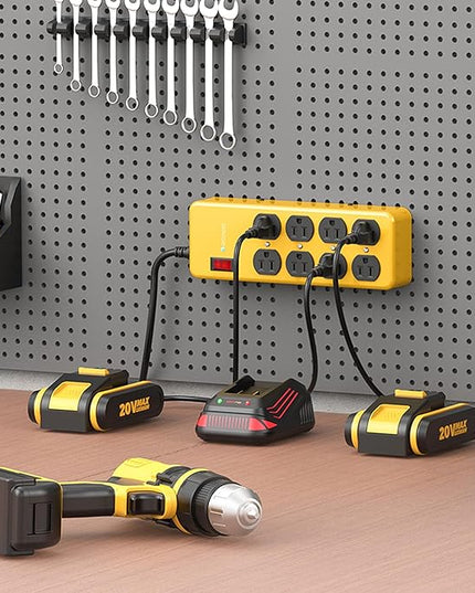 Heavy Duty Power Strip,Industrial Heavy Metal Case Surge Protector,8 AC Outlets,15Amp,2700 Joules,Protected' Indicator,14 Gauge Cord (Yellow, 15FT Length)