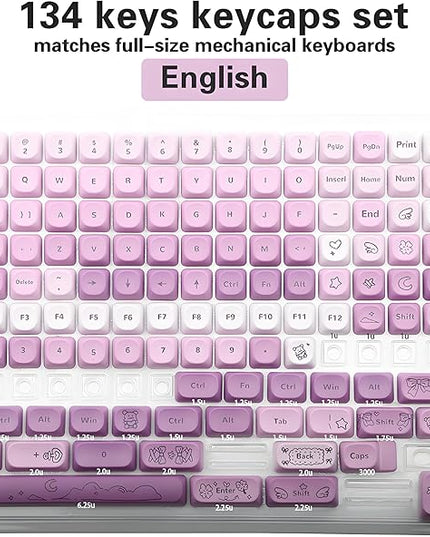 134Keys PBT Keycaps MOA Profile Key Cap for Cherry Gateron MX Switches Mechanical Keyboards Key caps (Butterfly Purple)