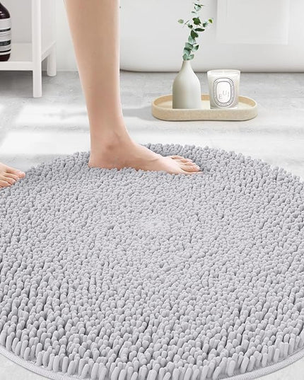 MAYSHINE Round Area Rug Set for Bathroom | Soft Plush Chenille Bath Mat, Water Absorbent Non-Slip Bathroom Rug | Washable Shag Carpet for Shower, Bedroom, or Home Décor | 48"x48" (Round) | White