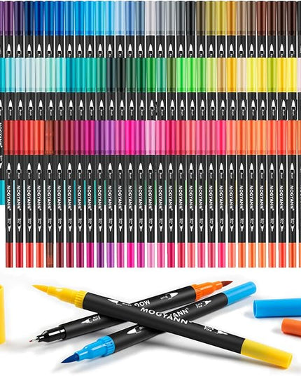 Mogyann Markers for Adult 100 Colors Dual Tip Pens with Fine and Brush Tip for Coloring and Calligraphy Drawing