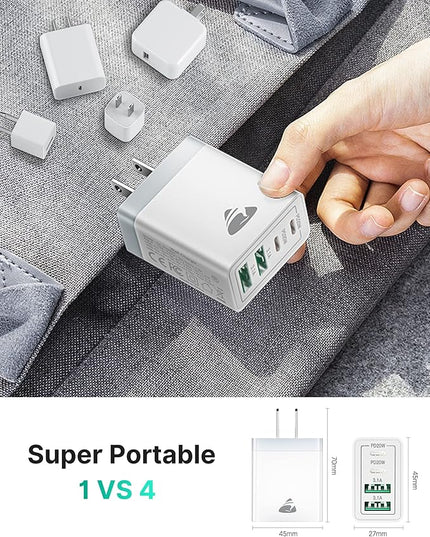 [2-Pack] USB C Wall Charger, 40W Fast USB C Charger Block, 4-Port PD Power Adapter + QC Wall Plug Multiport Type C Charging Block Cube Compatible with iPhone 16 15 14 13 12 11 Pro Max XR XS 8, Samsung