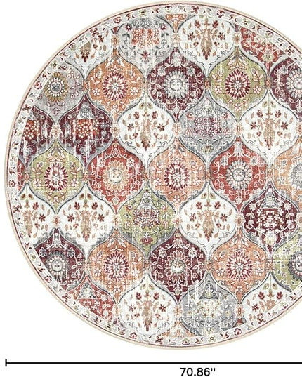 Lahome Moroccan Trellis Washable Round Area Rug, Soft Round Rugs 6ft Ultra-Thin Non-Slip, Vintage Large Circle Carpet for Bedroom Living Room Kitchen Nursery, Orange/Terracotta