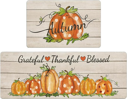 Pauwer Fall Pumpkin Kitchen Rugs Set of 2, Autumn Farmhouse Kitchen Floor Mat, Non Slip Anti Fatigue Kitchen Mats for Floor, Cushioned Kitchen Runner Rug Set Fall Harvest Thanksgiving Decor