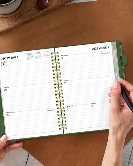 SUNEE 2026 Weekly & Monthly Planner 6.4"x8.5"- 12 Month (January 2026 - December 2026), Vegan Leather Cover, Pocket, Bookmark, Notes, Monthly Tab, Deep Green