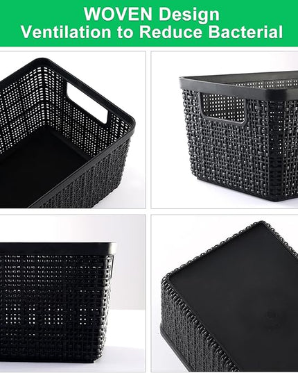 6 Pack Plastic Storage Baskets With Lids,Black Breathable Stackable Storage Bins,Small Storage Containers,for Organizing Storage Baskets on Desktops,Closets,Playrooms,Classrooms,Offices