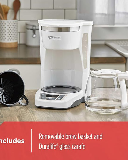 BLACK+DECKER CM1160W-1 CM1160W 12-Cup Programmable Coffeemaker, White/Stainless Steel
