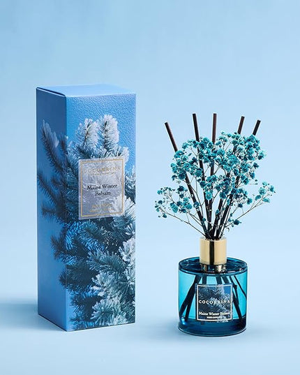 COCORRÍNA Reed Diffuser - Maine Winter Balsam Reed Diffuser Set with 8 Sticks & Preserved Baby's Breath, Reed Diffuser for Home Bathroom Shelf Decor