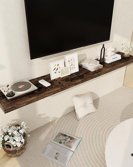 Fun Memories 72 Inch Floating Shelf, 12 Inch Deep Wall Shelf for Fireplace Mantel, Deep Storage Shelves for Home & Office, Wall Shelves with Invisible Bracket, Rustic Brown, Set of 1