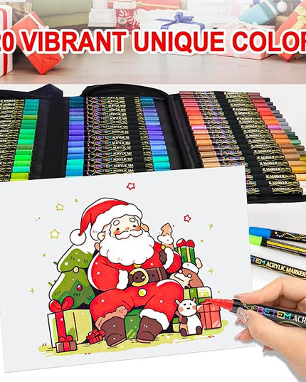 Betem Paint Markers Acrylic Paint Pens, Dual Tip 120 Colors Acrylic Markers with Brush Tip and Fine Point, Art Supplies for Wood, Canvas, Glass, Rock Painting Kit DIY Crafts Drawing Kit with Bag
