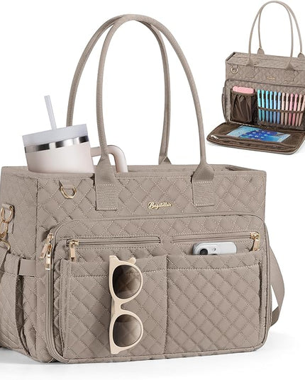 Teacher Bags for Women, 15.6 inch Laptop Work Tote Nurse Bible Bag Quilted Shoulder Handbag for Work, Daily, School, Travel
