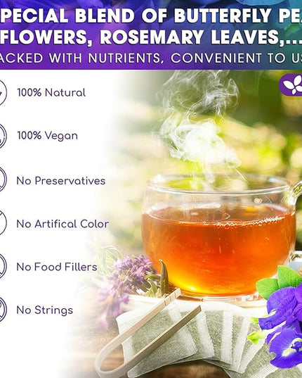 FreshDrinkUS, Clarity Calm Butterfly Pea Flower Tea – 60 Tea Bags Herbal Blend of Butterfly Pea Flower, Rosemary, Moringa, Lemongrass & Licorice Root – Caffeine-Free. Sugar-Free. Gluten-Free. Vegan