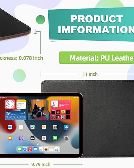 Mouse Pad, PU Mouse Pad，Leather Mouse Pad with Stitched Edge Micro-Fiber Base with Non-Slip Waterproof，Mouse Pad for Computers，Laptop, 8x11Inch (Charcoal Black)