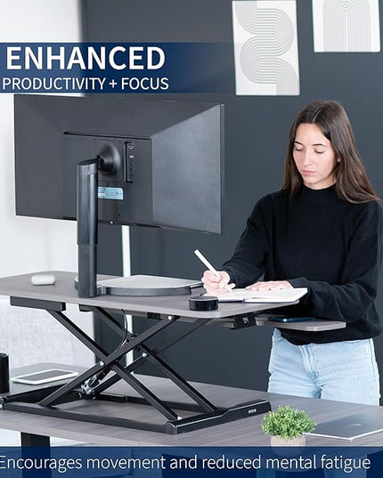 VIVO 42 inch Desk Converter, K Series, Height Adjustable Sit to Stand Riser, Dual Monitor and Laptop Workstation with Wide Keyboard Tray, Gray Top, Black Frame, DESK-V042KG