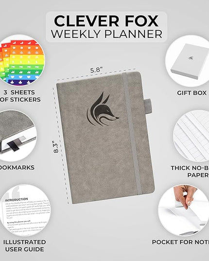 Clever Fox Planner – Undated Weekly & Monthly Planner for Productivity, Time Management & Goals – Organizer Journal – A5 (Gray)