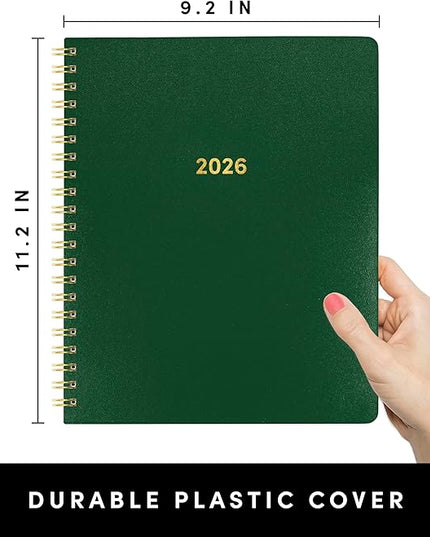 PAPERAGE 2026 Weekly & Monthly Planner, 12 Months (January 2026 - December 2026), 9.2 in x 11.2 in, Spiral Bound 2026 Planner with Weekly, Monthly & Yearly Views, Note Pages & Inner Pocket – Dark Green