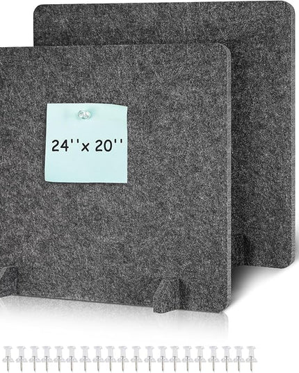 DOLLAR BOSS 2PCS Acoustic Desk Dividers 24" x 20", Soundproof Freestanding Privacy Panels for Table, Noise Reducing Desktop Partition for Office, Home, Classroom, Study Area with 20 Pushpins,Grey