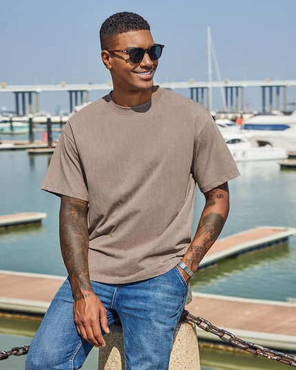 COOFANDY Men's Cotton T-Shirts Oversized Shirt Short Sleeves Streetwear Loose Fit Summer Tee Tops Washed Basic Unisex Shirts