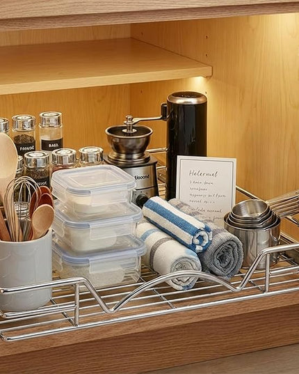 HOLDN’ STORAGE Pull Out Cabinet Organizer, Heavy Duty Caddy w/Lifetime Limited Warranty -20”W x 21”D - Requires At Least 21-1/4” Cabinet Opening, Steel Metal Cabinet Drawers Slide Out, Chrome