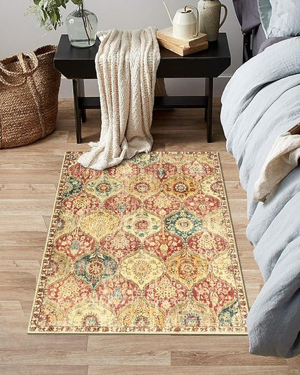 Lahome Moroccan Trellis Washable Rug, 2x3 Bathroom Rugs for Kitchen Entryway, Non-Slip Indoor Door Mat Ultra-Thin, Small Oriental Throw Carpet for Bedroom Entry, Red/Orange