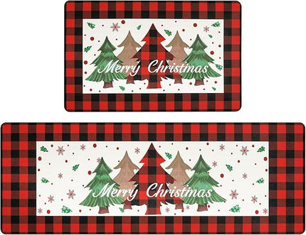 Pauwer Christmas Kitchen Rugs Set of 2 Anti Fatigue Kitchen Mats for Floor Non Slip Cushioned Kitchen Floor Mats Padded Comfort Standing Desk Mat Runner Waterproof Kitchen Sink Rug Christmas Decor