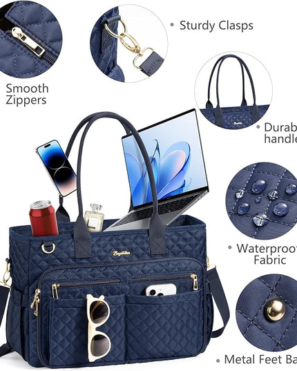 Teacher Bags for Women, 15.6 inch Laptop Work Tote Nurse Bible Bag Quilted Shoulder Handbag for Work, Daily, School, Travel