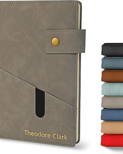 Promot Personalized Notebook - A5 Lined Leather Bound Journal for Writing Women Men - Hardcover Executive Notebook, Daily Journal, Travel Diary, Gift Idea, Custom Embossed Text with Gold Metallic Foil