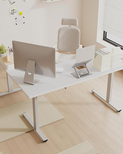 SANODESK Electric Corner L-Shaped 63 x 55 in Standing Desk, Memory Height Adjustment, White Top White Frame