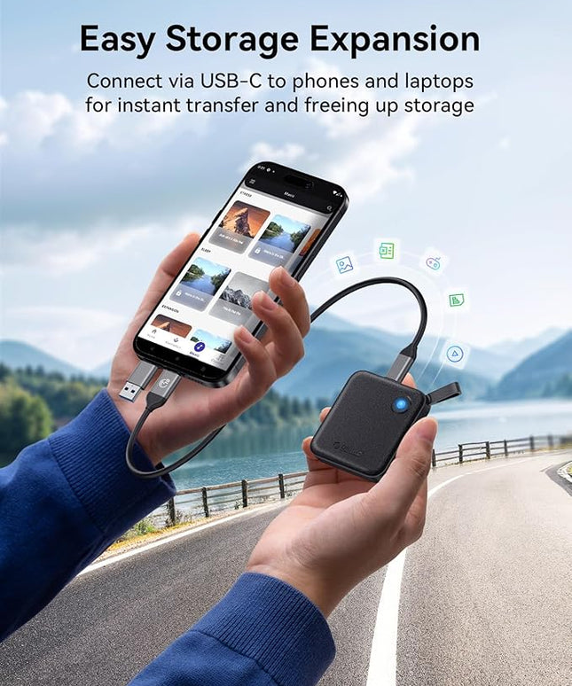 ORICO Portable SSD 1 TB with 2 in 1 USB C Cable, External Solid State Drives, Up to 460MB/s, Status Indicator, Reliable Storage for USB-C Smartphone, Tablet, PC - B5PLUS
