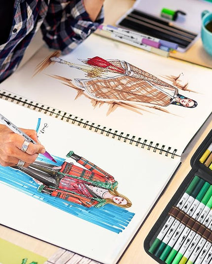 ZSCM Art Duo Tip Brush Markers Set, 60 Colors Fine Brush Tip Artist Drawing Pens Set with Coloring Book, for Adult Sketching Journal Planner Gifts
