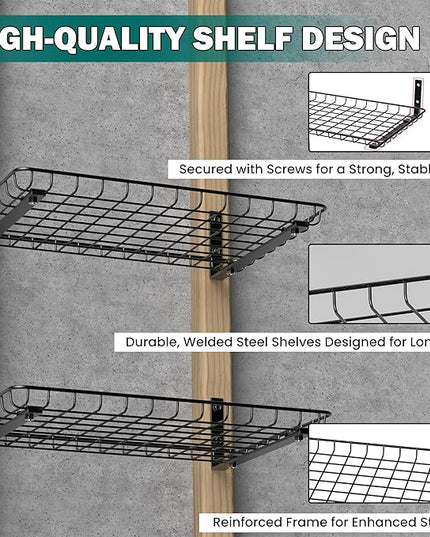 EVERHANGER Garage Wall Shelves 12x18 Inch, Wall Mounted Storage Shelf, Metal Shelf Rack, Heavy-Duty Shelf Organizer 2 Pack, Black
