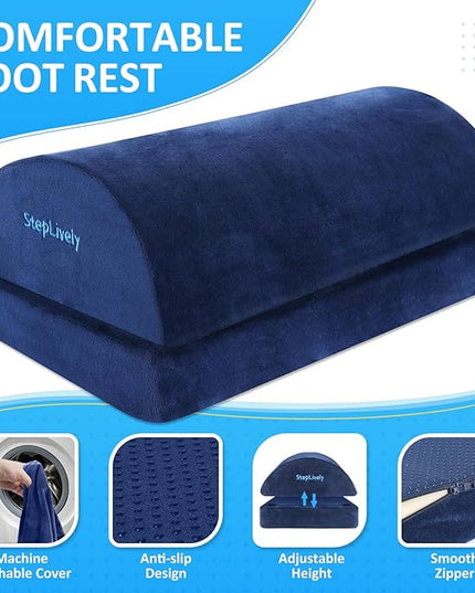StepLively Foot Rest for Under Desk at Work, Comfortable Foot Stool with 2 Adjustable Heights, Footrest with Washable Cover, for Back & Hip Pain Relief, Suitable for Office, Home, Car, Blue, X-Large