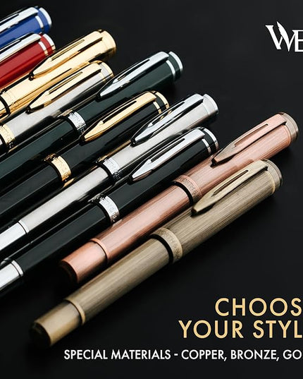 Wordsworth and Black Fountain Pen Mini EDC: Luxury Bronze Heavy Pocket Pen, Medium Nib, 6 Ink Cartridges, Ink Converter, Travel Refillable Writing Pen Gift Set, Men & Women