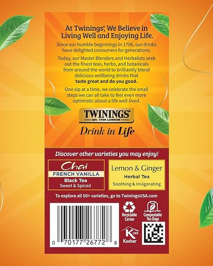 Twinings Ultra Spice Chai Black Tea Individually Wrapped Bags, 20 Count (Pack of 1), Sweet, Savoury Spices, Caffeinated, Enjoy Hot or Iced, 20 Teabags