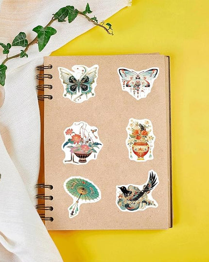 50PCS Vintage Chinoiserie Art Stickers，Chinese Elements Aesthetic Stickers，Vinyl Waterproof Decal,Perfect for Kids,Teens,Water Bottle Suitcase Phone Skateboard Guitar Bike Laptop Scrapbook