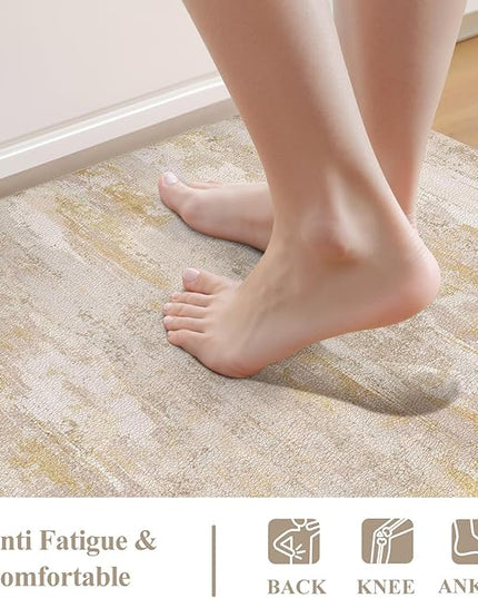 Collive Anti Fatigue Mats for Kitchen Floor, Abstrac Non Slip Kitchen Rugs Sets of 2 Cushioned Modern Desk Mat, Waterproof Comfort Standing Mat for Sink, Home Decor, 20" x 47" + 20" x 32", Beige/Cream