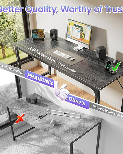 PRAISUN 63 X 24 Inch Office Computer Desk with Power Outlets and USB-C Port, Larger and Longer Gaming Desk, for Home Office, Study, Writing Work from Home Table, Metal Frame, Grey