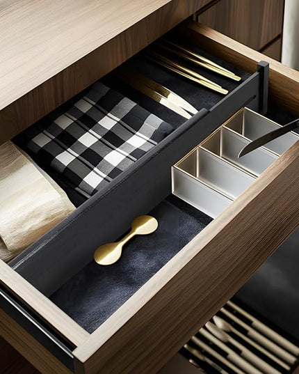 Utoplike Bamboo Drawer Dividers Large, 4'' High Adjustable Kitchen Drawers Organizers for Clothing, Spring Loaded, Works in Bathroom, Dresser, Desk, 4 PCS, Black