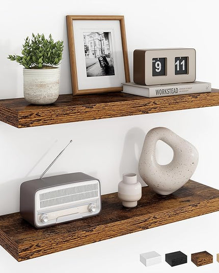 Dreamland 24Inch Floating Shelves for Wall, Rustic Wooden Floating Shelves for Bathroom|Bedroom|Kitchen, 2 Pack Deep Wall Mounted Book Shelf, Wood Storage Display Shelf for Home Decor, Brown