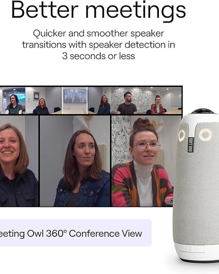 Owl Labs Meeting Owl 3 - 360° 1080p HD Conference Room Camera, AI-Driven Speaker-Tracking, 18-Foot Mic Pickup - Certified for Microsoft Teams - Works with Zoom, Google Meet - Plug & Play Setup