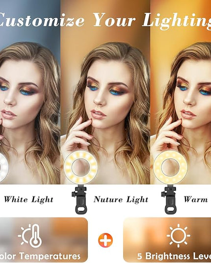 Ring Light [3 Color, 5 Brightness & Timer] 3.5'' Small Video Conference Lighting Clip On Monitor Laptop iPad Phone, USB Plug Dimmable Selfie Light for Working, Meeting, YouTube/TikTok Content Creator
